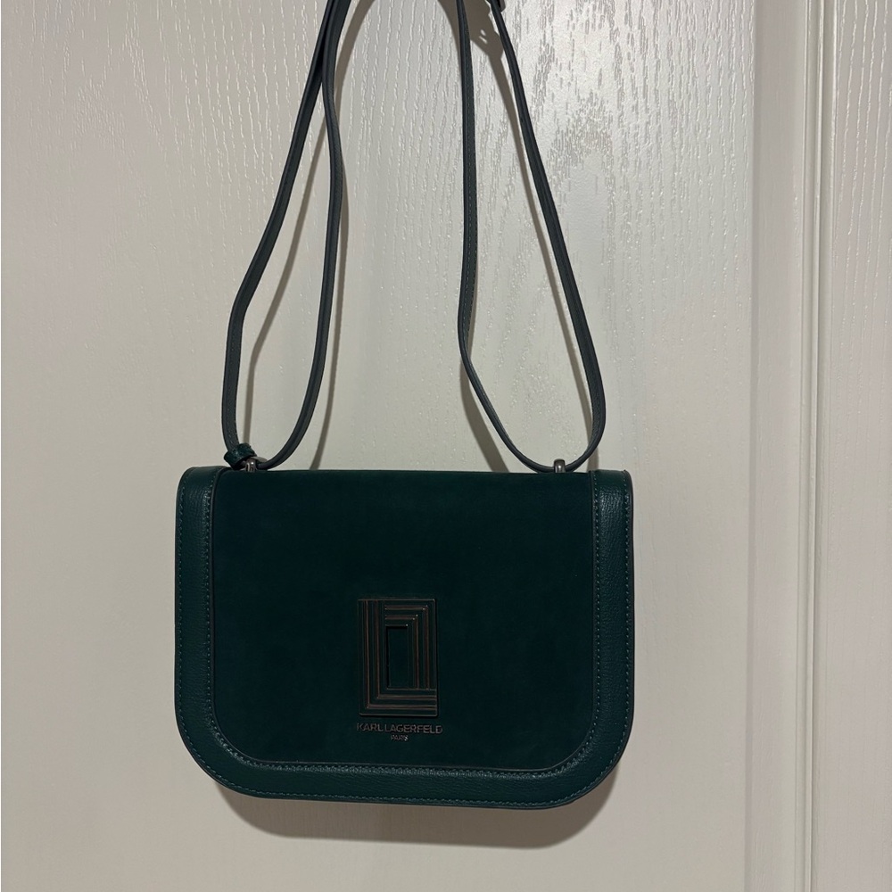 Karl Lagerfeld Teal Suede Shoulder Bag - Picture 2 of 8